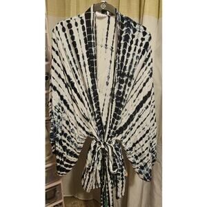 Style Park Kimono Cover Up One Size Blue White Tie Dye | Boho Coastal Rayon